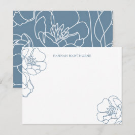 Cartão De Notas Arte Floral de Linha Azul Moderna e Elegante Perso