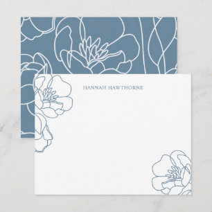 Cartão De Notas Arte Floral de Linha Azul Moderna e Elegante Perso