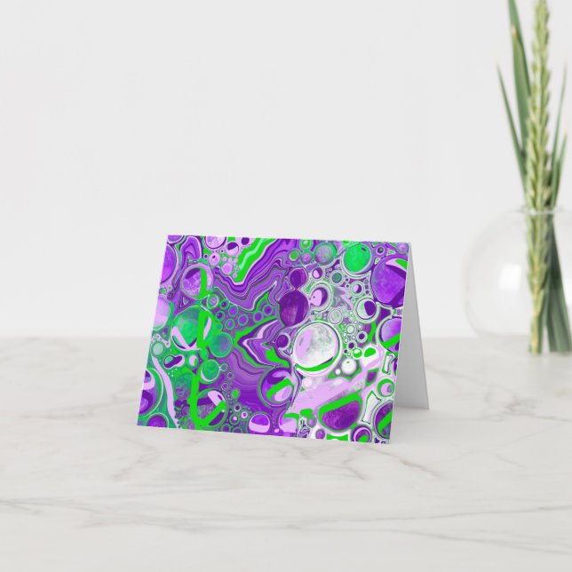 Cartão De Notas Arte Fluida Marble Roxo e Verde limão (Frente)