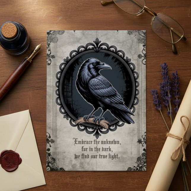 Cartão De Notas Arte Gótica de Corvo (Gothic Raven blank note card)