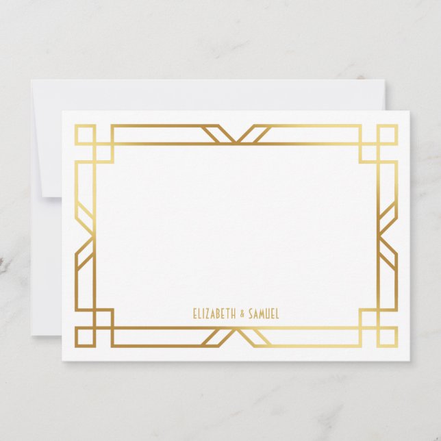 Cartão De Notas Artigo Deco Dourado Quadro Papel Personalizado (Frente)