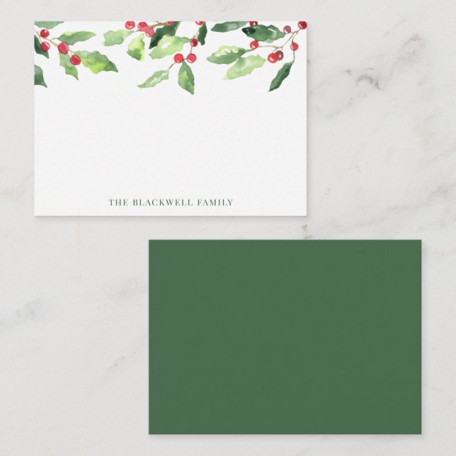 Cartão De Notas Árvore de Natal Aquarela Família do Visgueiro Nome (Frente/Verso)