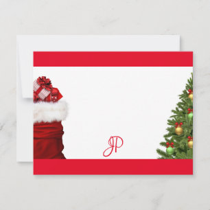 Cartão De Notas Árvore de Natal com Monograma Personalizado em Let