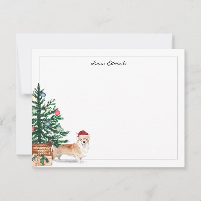 Cartão De Notas Árvore de Natal Corgi Férias (Frente)