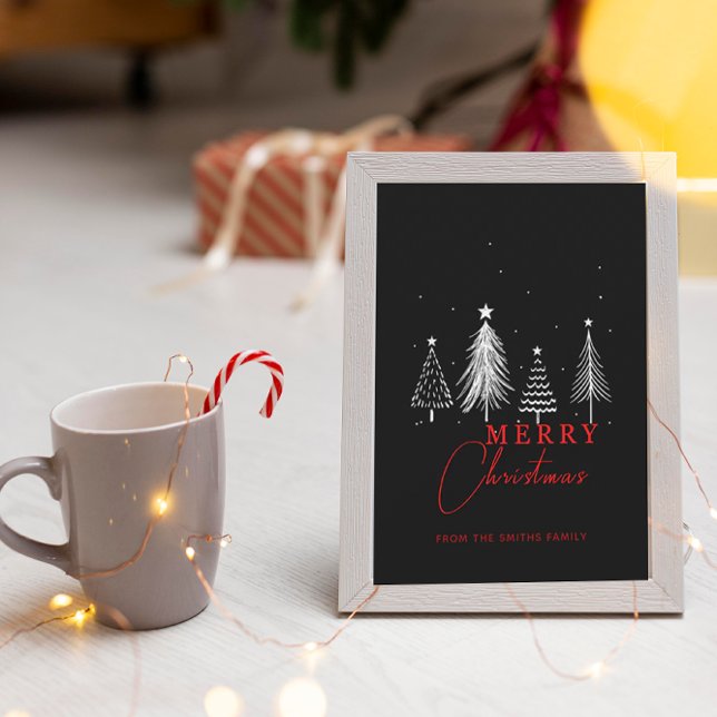Cartão De Notas Árvore de Natal de Pinheiro Elegante Simples Preto (Criador carregado)