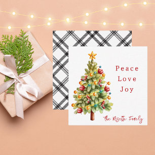 Cartão De Notas Árvore de Natal em Aquarela Moderno Paz Amor Alegr