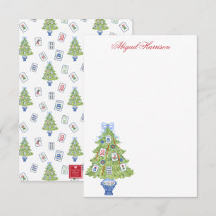 Cartão De Notas Árvore de Natal Mahjong Aquarela Personalizada