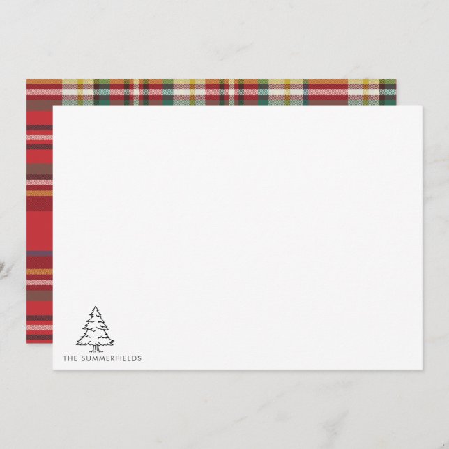 Cartão De Notas Árvore de Natal Monograma de Natal Família Esboçad (Frente/Verso)