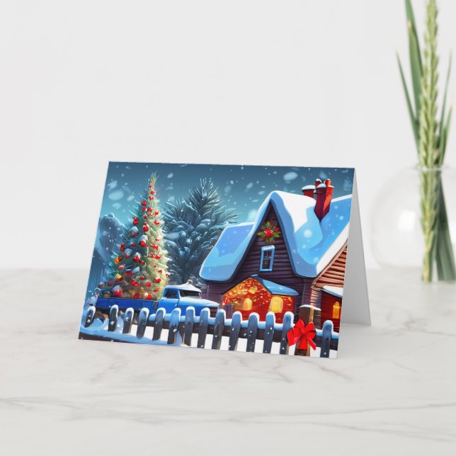 Cartão De Notas Árvore de Natal na neve (Frente)