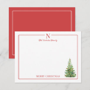 Cartão De Notas Árvore de Natal no Papel Timbrado com Monograma Ve