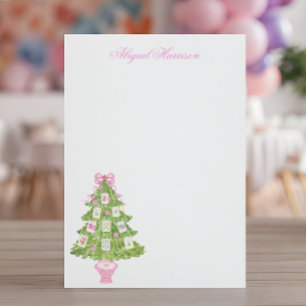 Cartão De Notas Árvore de Natal Pink de Aquarela Mahjong Personali
