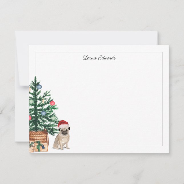 Cartão De Notas Árvore de Natal Pug Feriado (Frente)