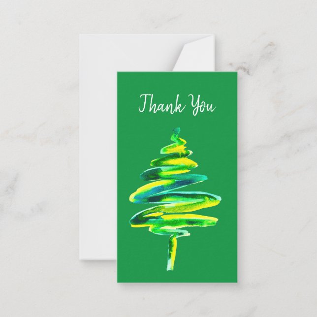 Cartão De Notas Árvore de Natal verde aquarela (Frente)