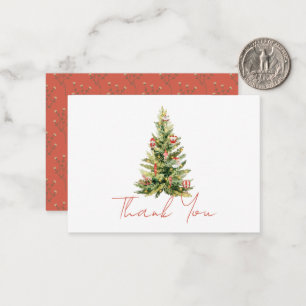 Cartão De Notas Árvore de Natal Vermelha Feliz Pequena Obrigado