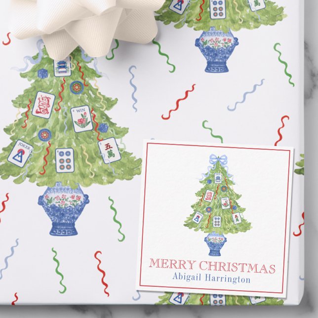 Cartão De Notas Árvore de Natal Watercolor Mahjong (Criador carregado)