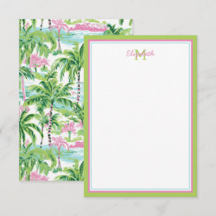 Cartão De Notas Árvore Tropical de Pink e Verde