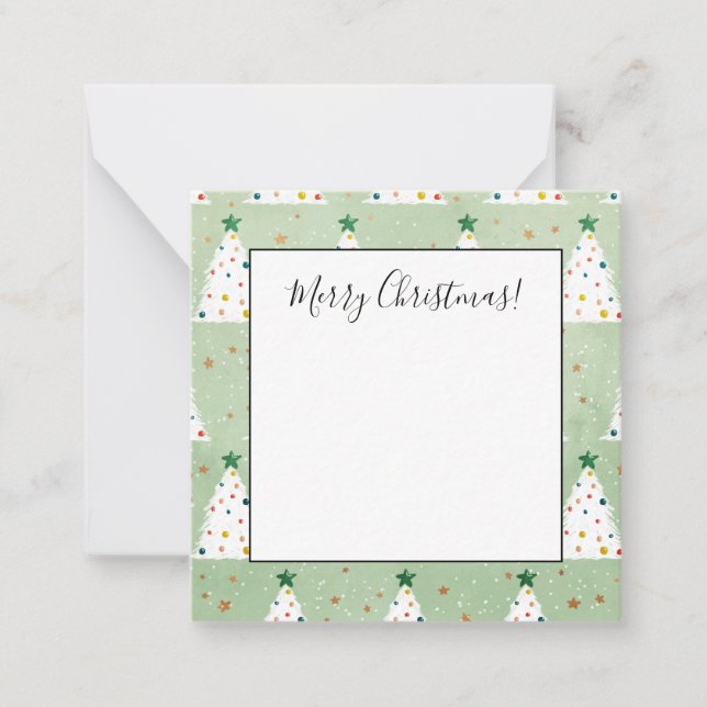 Cartão De Notas Árvores de Natal Brancas Decoradas Estrela Verde & (Frente)
