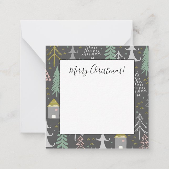 Cartão De Notas Árvores de Natal e Casas de Giz Rosa Amarelo (Frente)