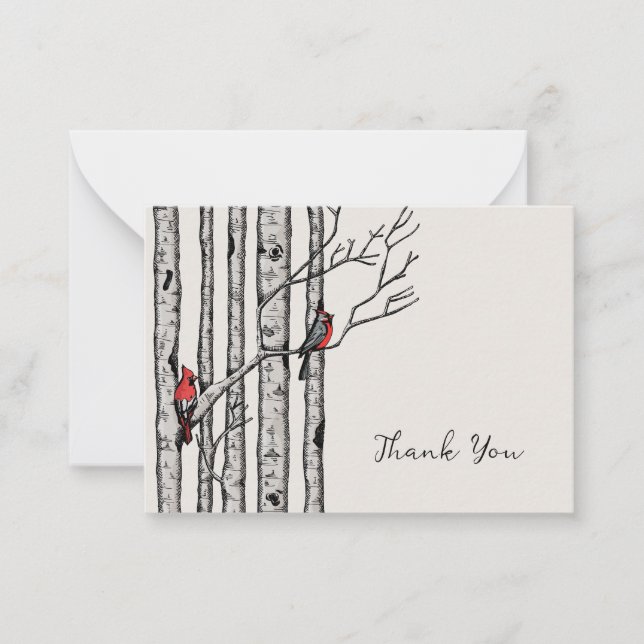 Cartão De Notas Árvores de Pássaros Modernos e Pássaros Vermelhos  (Frente)