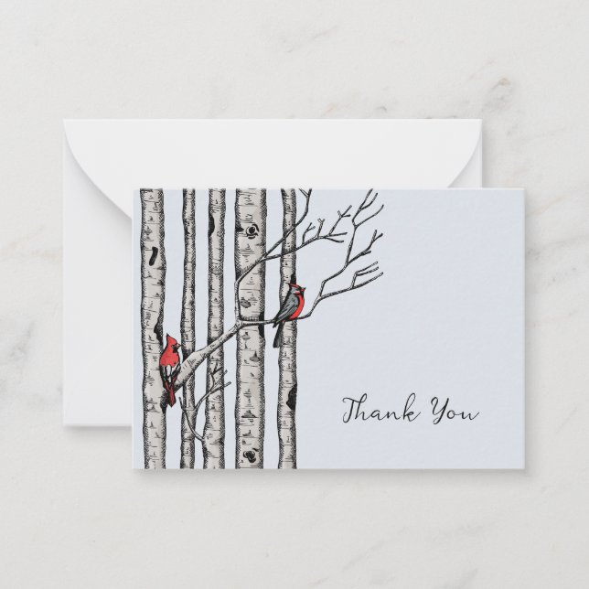 Cartão De Notas Árvores de Pássaros Modernos e Pássaros Vermelhos  (Frente)