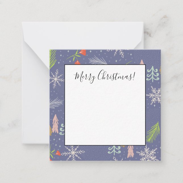 Cartão De Notas Árvores Desenhadas à Mão Flores Flocos de Neve Nat (Frente)