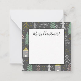 Cartão De Notas Árvores e Casas de Natal no Quadro Negro Rosa Amar