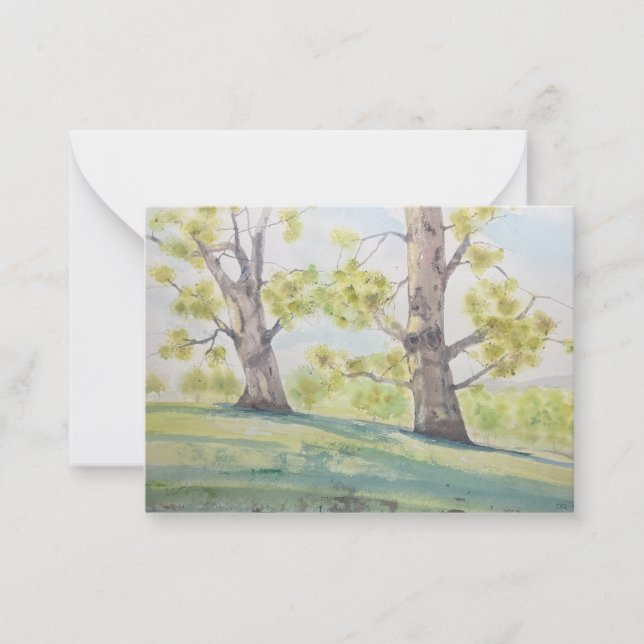 Cartão De Notas Árvores Luminosas em Aquarela (Frente)