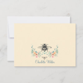 Cartão De Notas Assinatura de Script Personalizada de Bee Floral