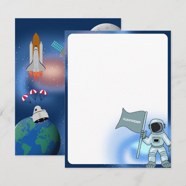 Cartão De Notas Astronauta no Espaço Galáxia Nome Personalizado Me (Frente/Verso)