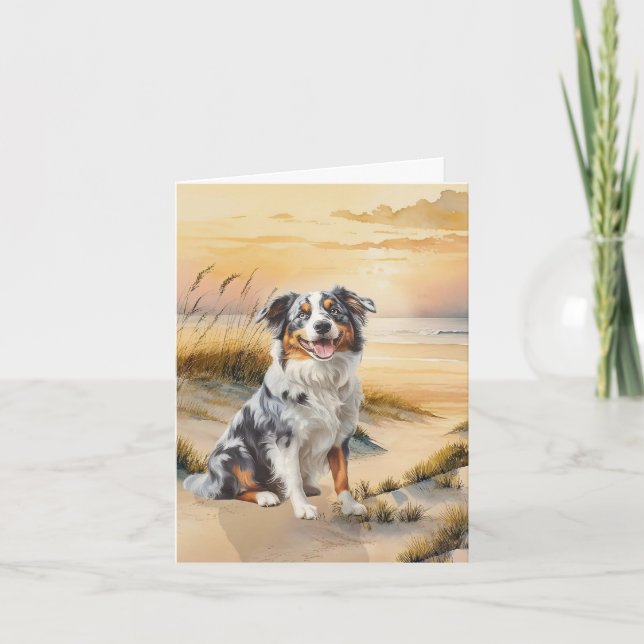 Cartão De Notas Australian Shepherd in a Beach Cove (Frente)