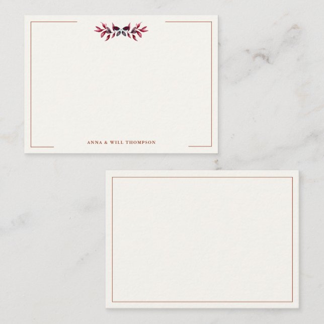 Cartão De Notas Autumn Deixa O Casal Elegante Da Borgonha (Frente/Verso)