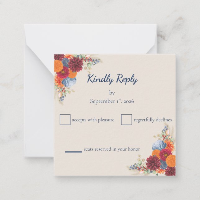 Cartão De Notas Autumn Floral RSVP Card (Frente)