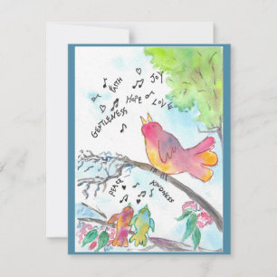 Cartão De Notas Aves Whimsical Art Christian Flat Notecard