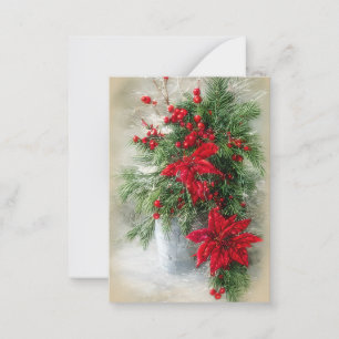 Cartão De Notas Azevinho poinsettias e orçamento de Natal de abeto