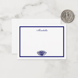Cartão De Notas Azul Branco Flores Personalizado Borda Azul 3.5x2.