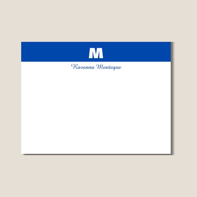 Cartão De Notas Azul Cobalto Nome Personalizado Letra Monograma  (Criador carregado)