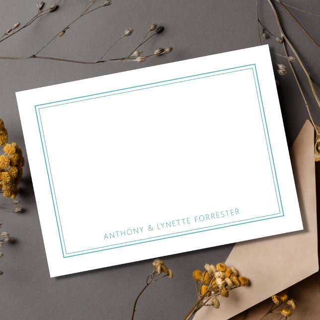 Cartão De Notas Azul de apphire de borda dupla clássico (Criador carregado)