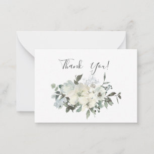 Cartão De Notas Azul Dusty e Floral Branca Obrigado