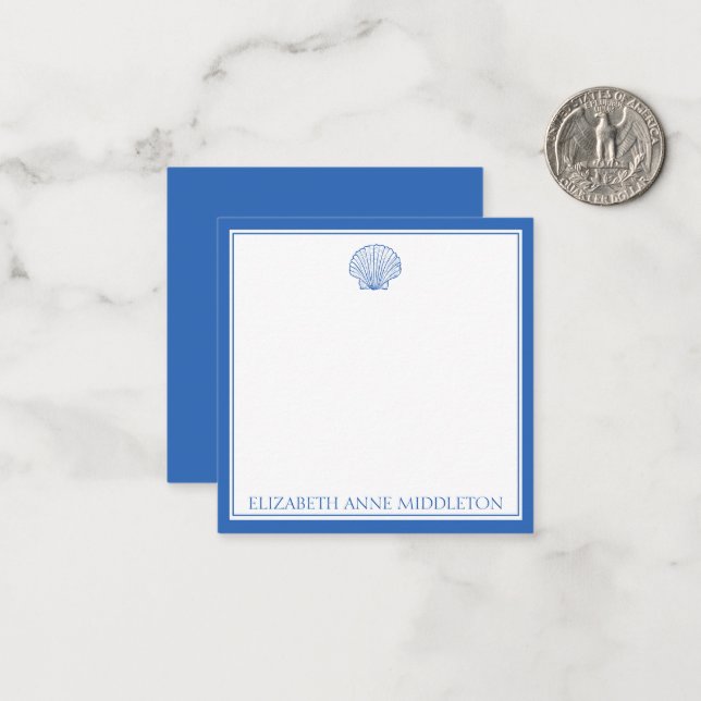 Cartão De Notas Azul e Branco Conchinha Costeira Préppy Personaliz (Frente/Verso In Situ)