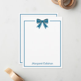 Cartão De Notas Azul e Branco Préppy com Laço Personalizado