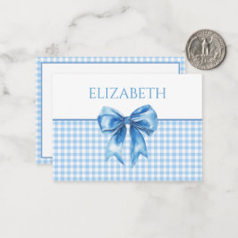 Cartão De Notas Azul e Branco Xadrez e Laço Préppy
