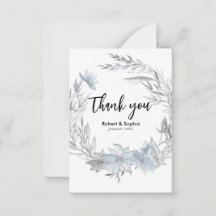 Azul Empoeirado Floral Casamento Obrigado
