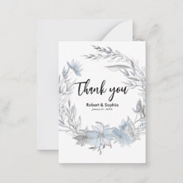 Cartão De Notas Azul Empoeirado Floral Casamento Obrigado