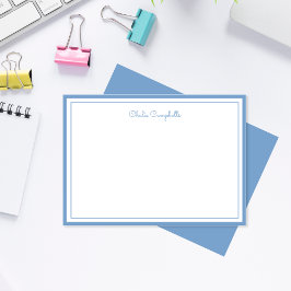 Cartão De Notas Azul empoeirado minimalista, 2 bordas, assinatura