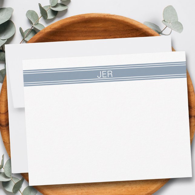 Cartão De Notas Azul Empoeirado Monograma Personalizado Nome Inici (Dusty Blue Personalized Monogram Name Initials Note Card)