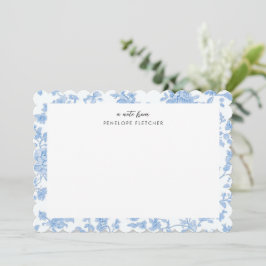 Cartão De Notas Azul Feminino Floral Toile de Jouy Borda Arredonda