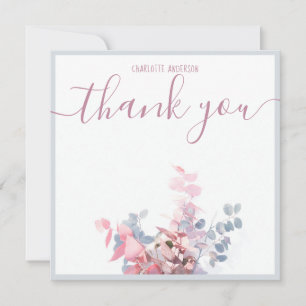 Cartão De Notas Azul Floral Mínimo Elegante - Obrigado