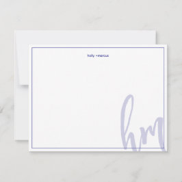 Cartão De Notas Azul Grande Monograma Casal Iniciais Casamento Sim