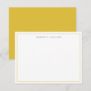 Cartão De Notas Azul Marinho Dourado Monograma Estilo Elegante
