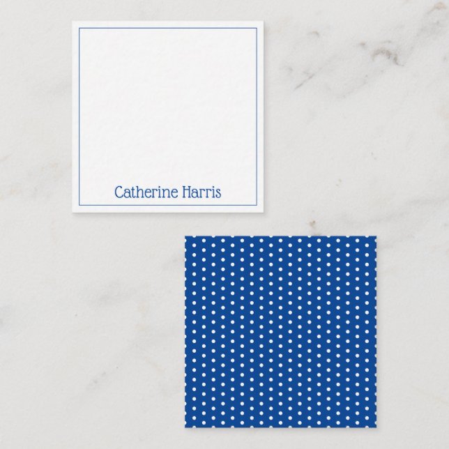 Cartão De Notas Azul Marinho e Branco com Bolinhas Personalizado (Frente/Verso)